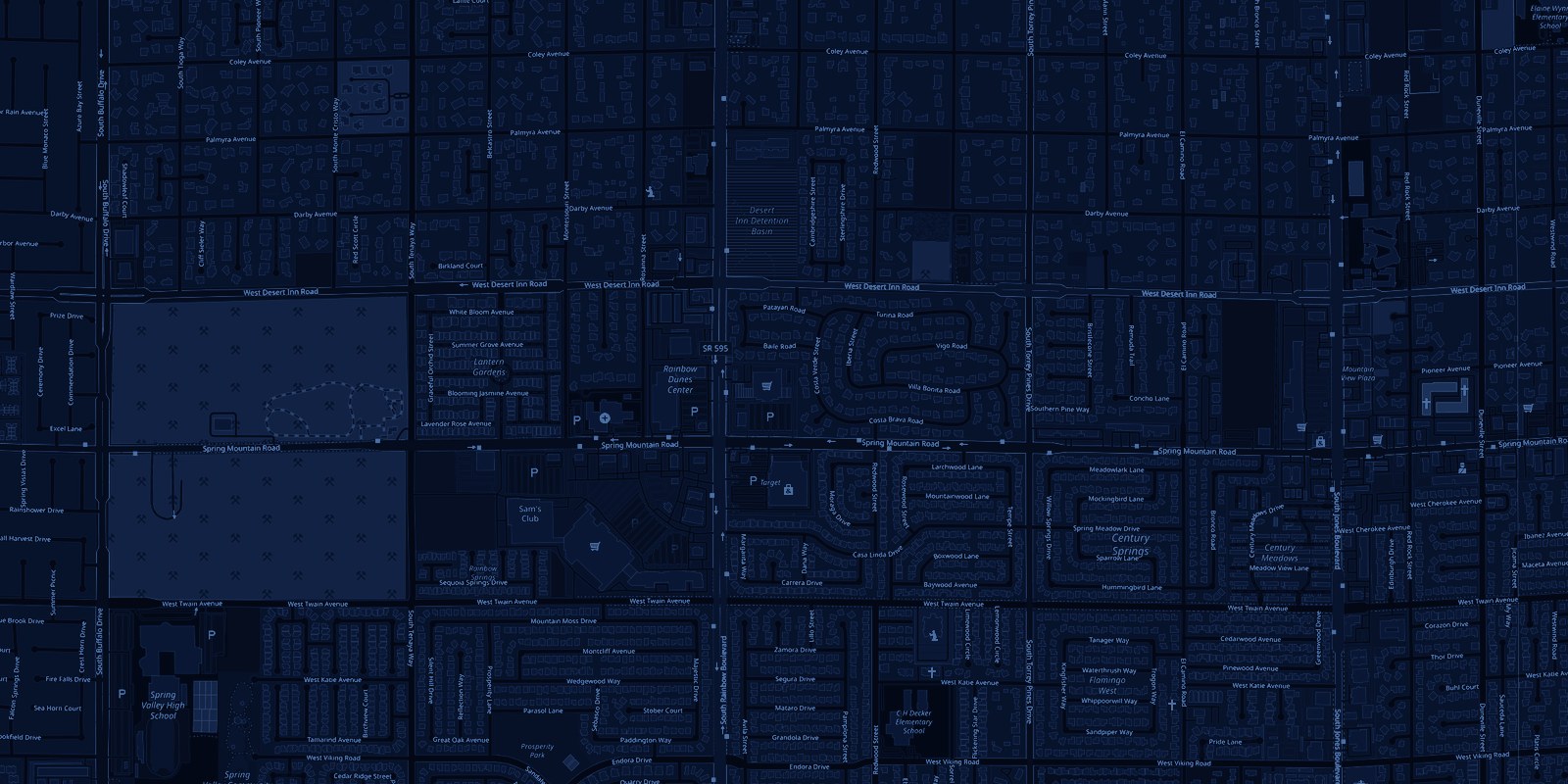 Dark map of Las Vegas centred on Lee's Korean BBQ at 6820 Spring Mountain Rd
